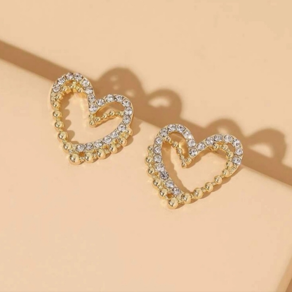 Gold Rhinestone Post Earrings - Picture 1 of 5